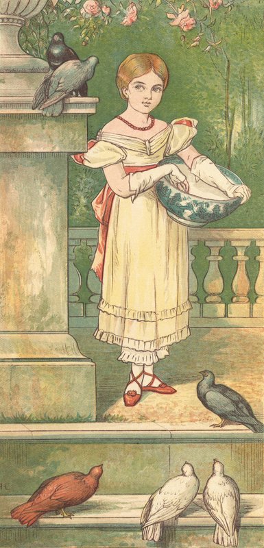 Prinsessa ja hänen kyyhkynsä (väri litho) tekijältä Henry Hetherington Emmerson