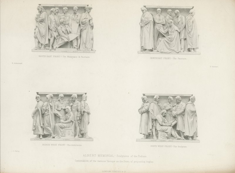 Veistoksia Albert Memorialin korokkeella tekijältä Henry Hugh Armstead