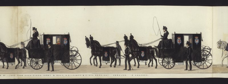 Osa panoraamanäkymää Wellingtonin herttuan Arthurin koko hautajaiskulkueesta (värillinen akvatinta) tekijältä Henry Jr and Sala George Augustus Alken