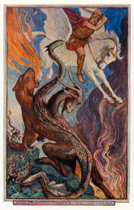 Bellerophon taistelee chimaeraa vastaan (värilitho) tekijältä Henry Justice Ford