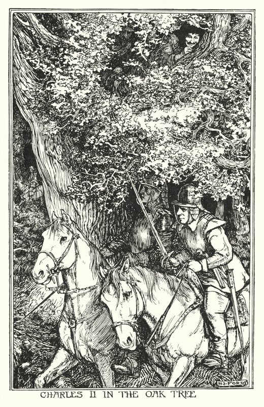 Kaarle II tammipuussa (litho) tekijältä Henry Justice Ford
