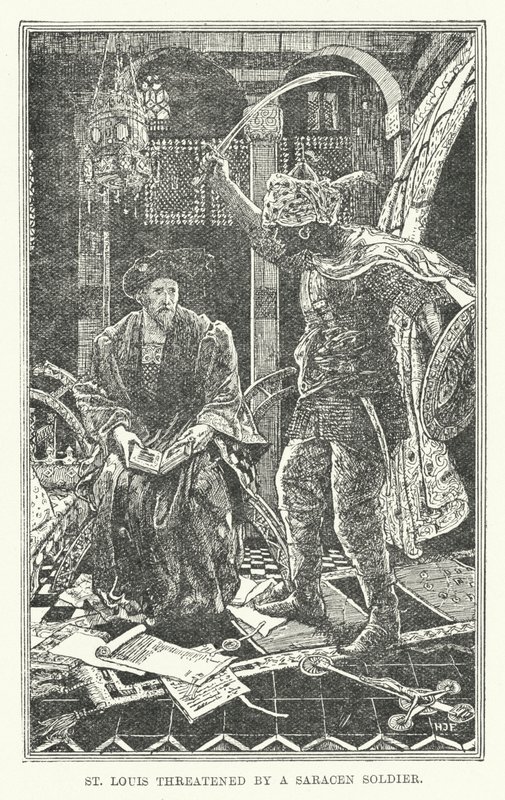 Saraseenisotilas uhkasi St Louisia (litho) tekijältä Henry Justice Ford