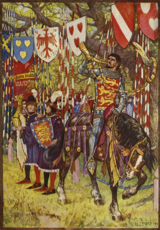 Earl of Huntingdon puhaltaa kultaista torvea tekijältä Henry Justice Ford