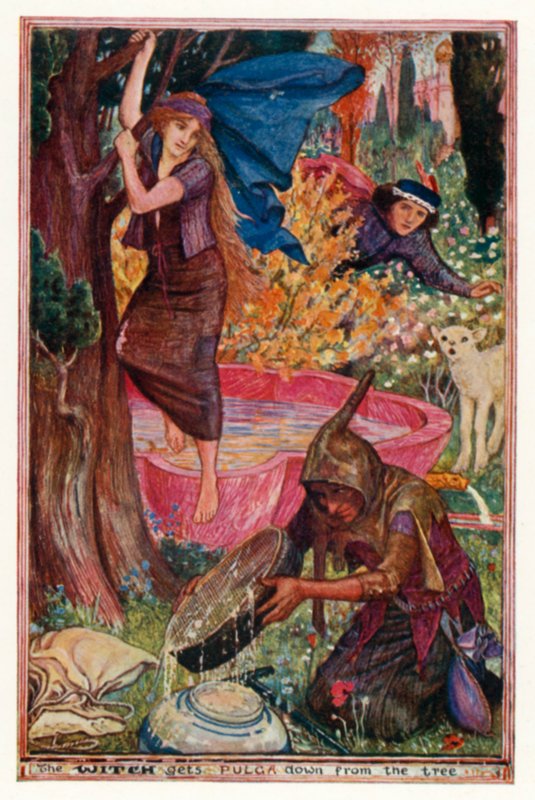 Noita saa Pulgan alas puusta (väri litho) tekijältä Henry Justice Ford
