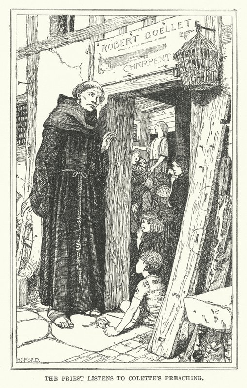 Pappi kuuntelee Coletten saarnaa (litho) tekijältä Henry Justice Ford