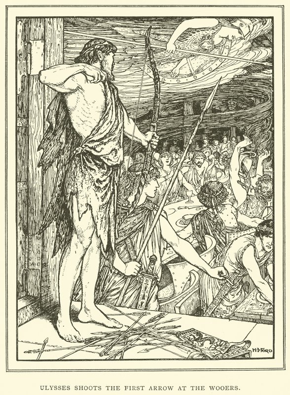 Odysseus ampuu ensimmäisen nuolen Wooersiin tekijältä Henry Justice Ford