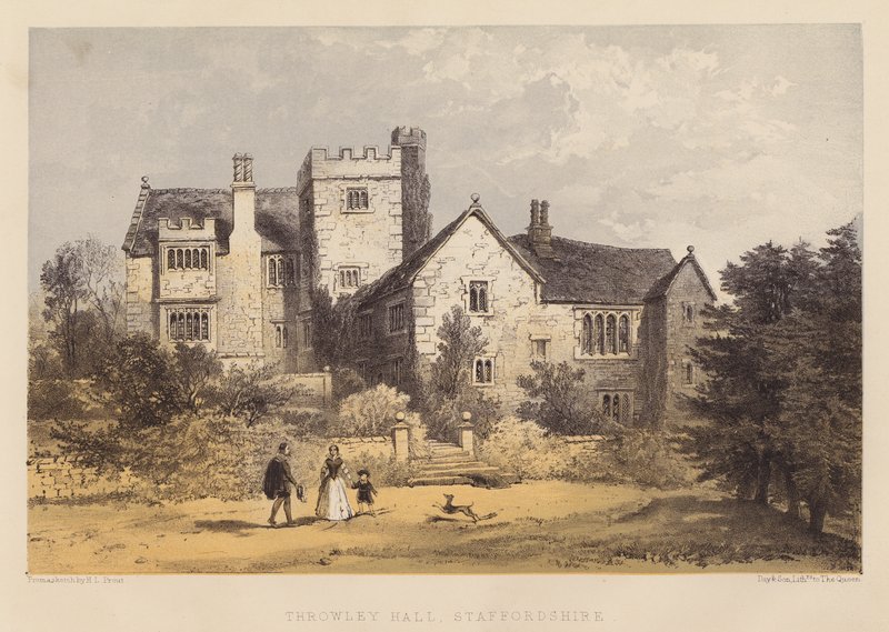 Throwley Hall, Staffordshire (akvatinta) tekijältä Henry Lark Pratt