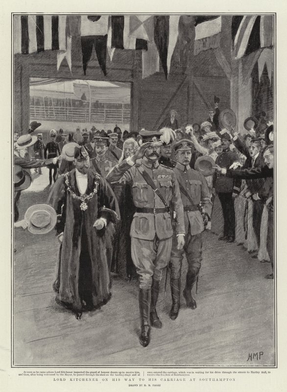 Lord Kitchener matkalla vaunuihinsa Southamptoniin tekijältä Henry Marriott Paget