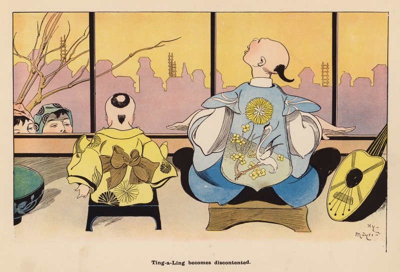 Kuvitus japanilaisen nuken seikkailuihin (värilitografia) tekijältä Henry Mayer