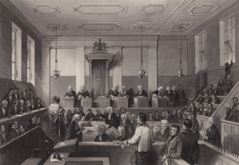 Keskusrikostuomioistuin, Old Bailey, Lontoo (kaiverrus) tekijältä Henry Melville