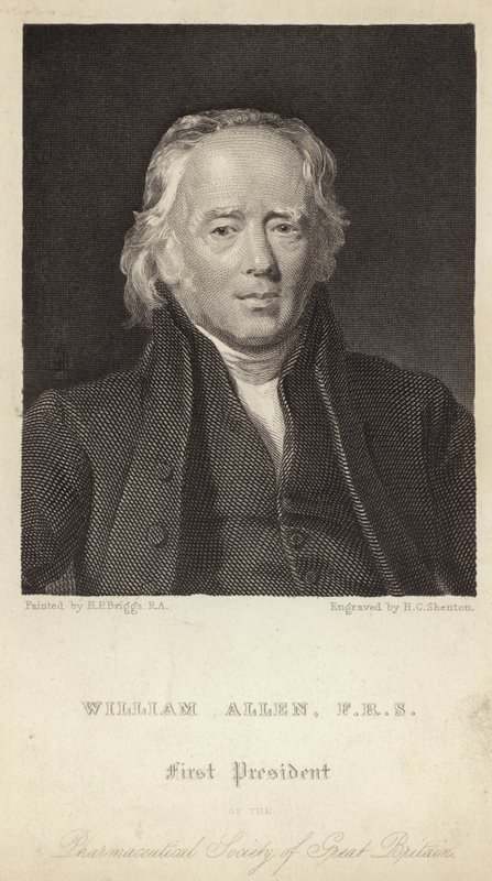 William Allen - Ison-Britannian farmaseuttisen yhdistyksen ensimmäinen presidentti (1770-1843) (kaiverrus). tekijältä Henry Perronet (after) Briggs