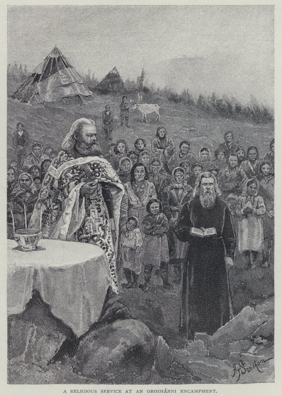 Jumalanpalvelus Orozhanni-leirillä (litho) tekijältä Henry Sandham