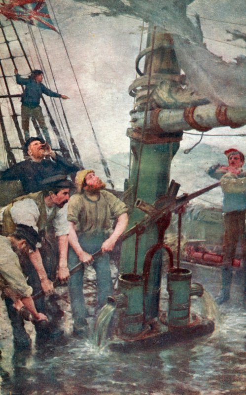 Kaikki kädet pumppuihin (väri litho) tekijältä Henry Scott Tuke