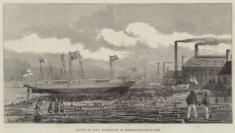 HMS Tourmaline lanseerataan Middlesborough-on-Teesissä tekijältä Henry Spernon Tozer
