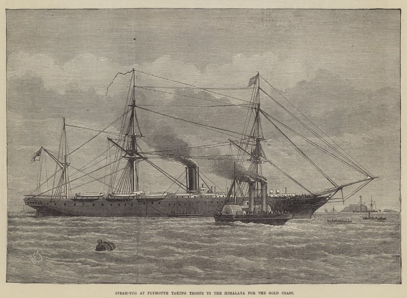 Steam-Tug Plymouthissa vie joukkoja Himalajalle Gold Coastille tekijältä Henry Spernon Tozer
