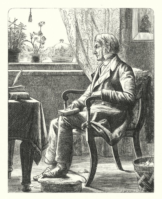 Raamattua lukeva isä (kaiverrus) tekijältä Henry Stacey (after) Marks