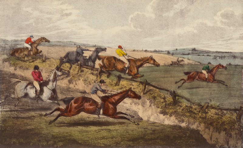 A Steeple-Chase (väri litho) tekijältä Henry Thomas (after) Alken