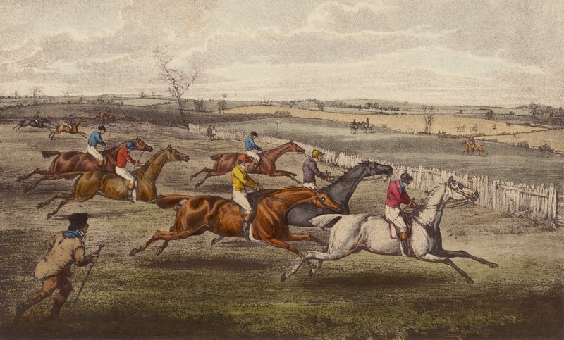 A Steeple-Chase (väri litho) tekijältä Henry Thomas (after) Alken