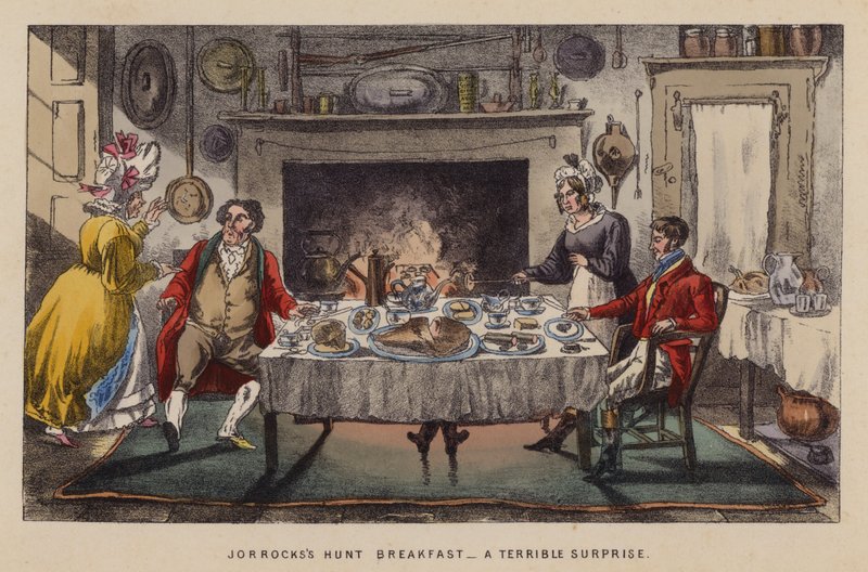 Kuvitus Jorrocksille Jollities ja Jollities (väri litho) tekijältä Henry Thomas (after) Alken