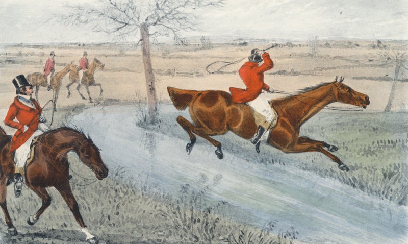 Mytton "Baronetilla" raivaa yhdeksän jaardia vettä (litografia). tekijältä Henry Thomas (after) Alken