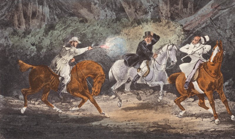 "Stand and deliver" (litografia) tekijältä Henry Thomas (after) Alken