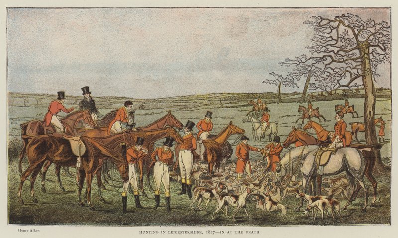 Metsästys Leicestershiressä, 1827, in at the Death (chromolitho) tekijältä Henry Thomas Alken