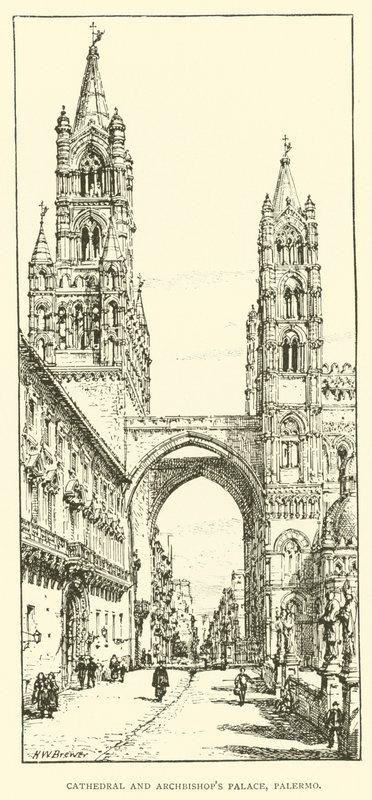 Katedraali ja Arkkipiispan palatsi, Palermo (kaiverrus) tekijältä Henry William Brewer