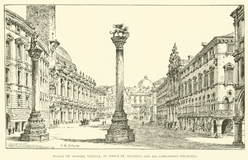 Piazza dei Signori, Vicenza, jossa Pyhä Ignatius ja hänen toverinsa saarnasivat (kaiverrus) tekijältä Henry William Brewer