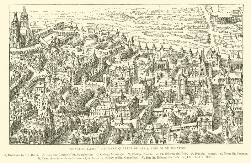 "Quartier Latin", Pariisin opiskelijakortteli, Pyhän Ignatiuksen aika (kaiverrus) tekijältä Henry William Brewer