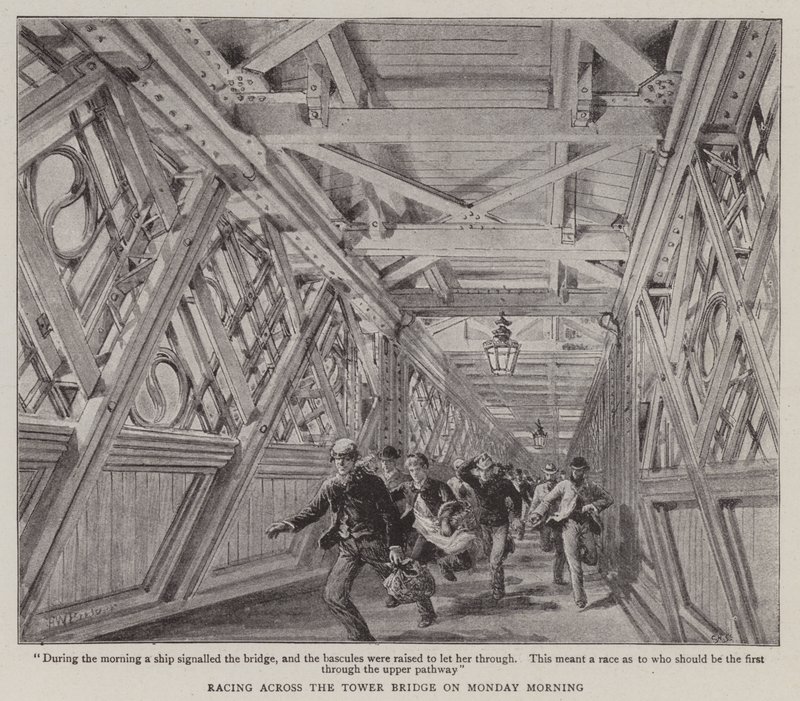 Kilpajuoksu Tower Bridgen yli maanantaiaamuna tekijältä Henry William Brewer