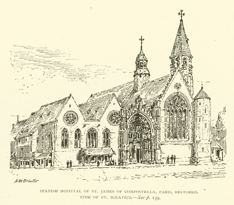 Espanjalainen St James of Compostellan sairaala, Pariisi, kunnostettu, St Ignatiuksen aika (kaiverrus) tekijältä Henry William Brewer