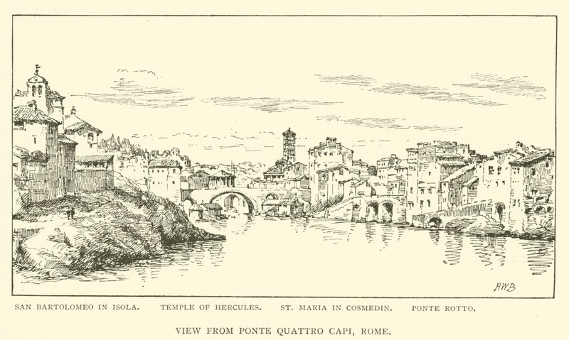 Näkymä Ponte Quattro Capilta, Rooma (kaiverrus) tekijältä Henry William Brewer