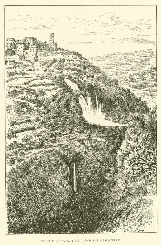 Villa Mecenate, Tivoli ja Cascatelle (kaiverrus) tekijältä Henry William Brewer