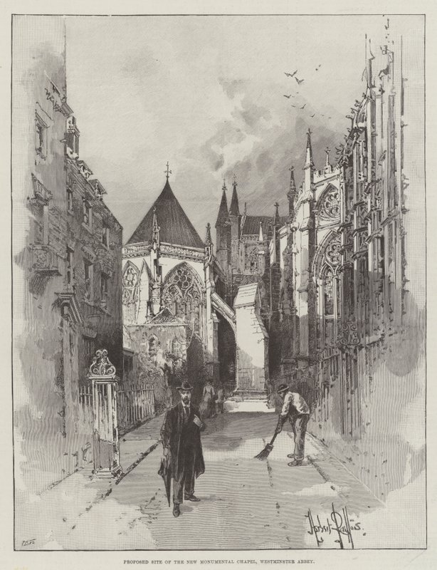 Uuden monumentaalikappelin ehdotettu paikka, Westminster Abbey tekijältä Herbert Railton