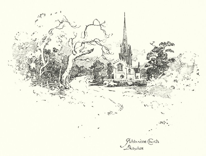 Ashbournen kirkko, Derbyshire (litho) tekijältä Herbert (after) Railton