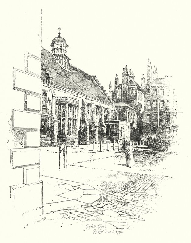Coney Court, Grays Inn, vuonna 1780 (litho) tekijältä Herbert (after) Railton