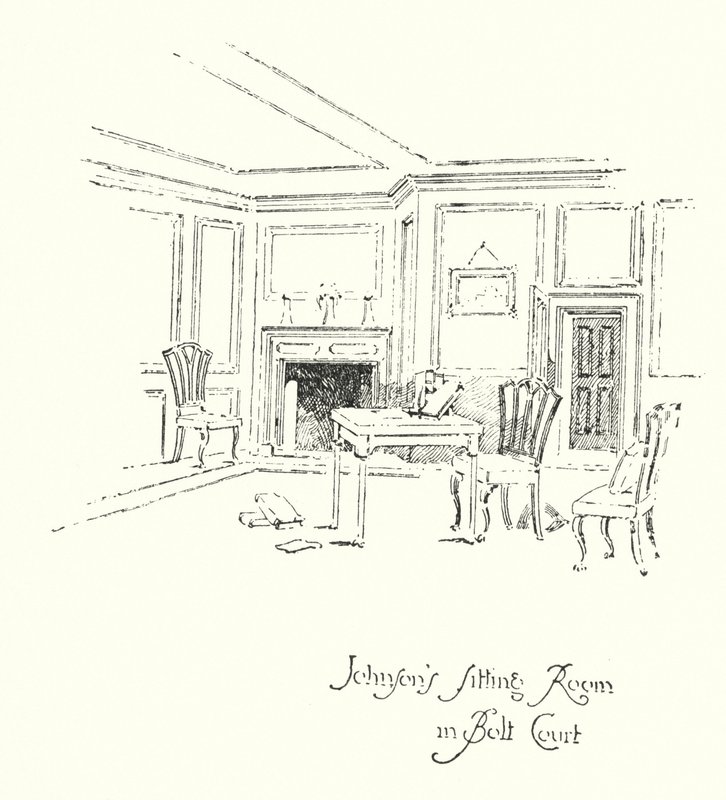 Dr Johnsonin olohuone Bolt Courtissa, Lontoossa (litho) tekijältä Herbert (after) Railton