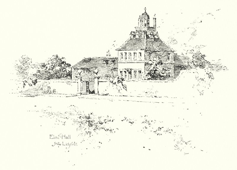 Elral Hall, lähellä Lichfieldiä (litho) tekijältä Herbert (after) Railton