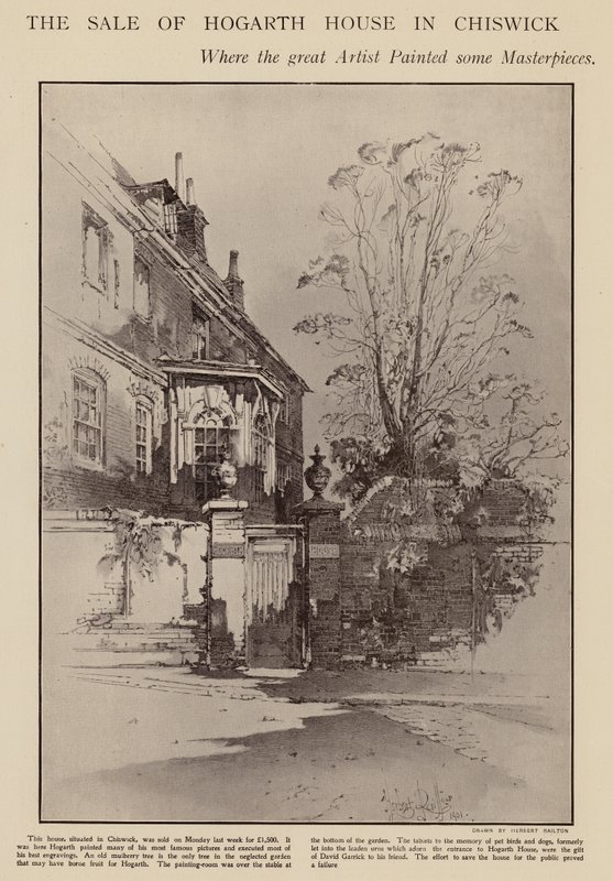 William Hogarthin entinen koti, Chiswick, Lontoo (litho) tekijältä Herbert (after) Railton