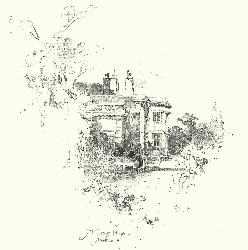 Rouva Thralen talo, Streatham (litho) tekijältä Herbert (after) Railton