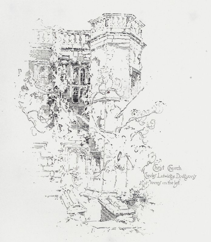 Englantilaisen kirjailijan Charles Lutwidge Dodgsonin (Lewis Carroll) huone, Christ Church College, Oxford (litho) tekijältä Herbert (after) Railton