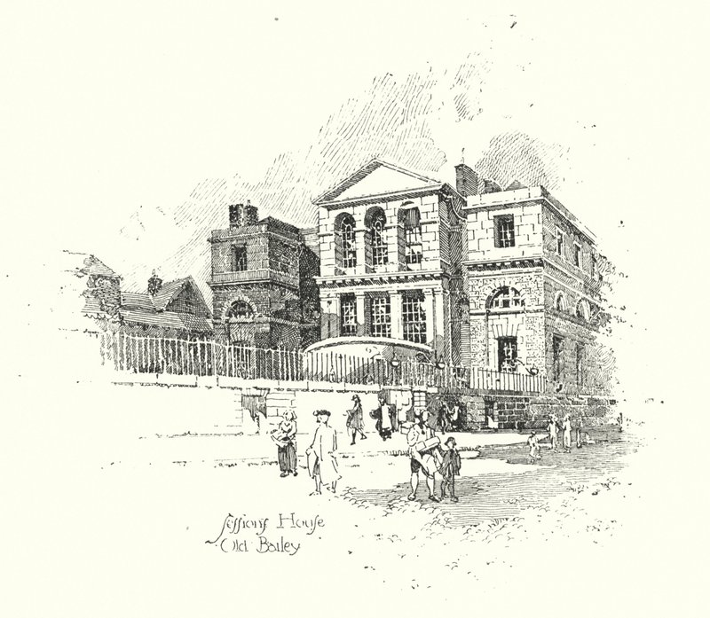 Sessions House, Old Bailey, Lontoo (litho) tekijältä Herbert (after) Railton