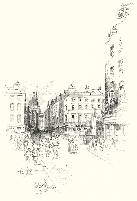 Pyhän Paavalin katedraali, Lontoon Fleet Streetiltä (litho) tekijältä Herbert (after) Railton