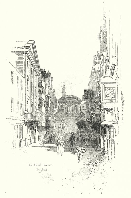 Devil Tavern, Fleet Street, tohtori Johnsonin aikana (litho) tekijältä Herbert (after) Railton