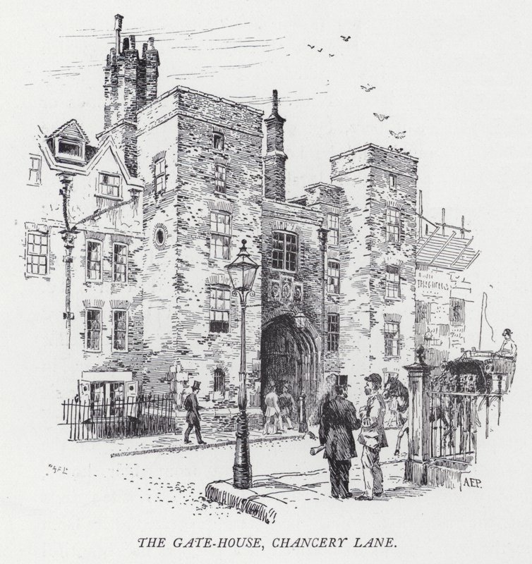 Gate-House, Chancery Lane (kaiverrus) tekijältä Herbert (after) Railton