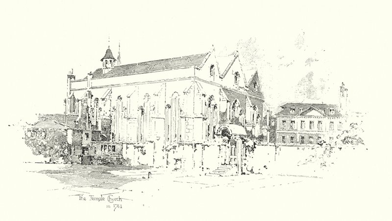 Temple Church, Lontoo, vuonna 1761 (litho) tekijältä Herbert (after) Railton
