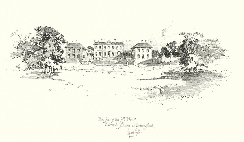 Edmund Burken kotipaikka, Beaconsfield (litho) tekijältä Herbert (after) Railton