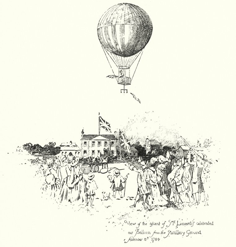 Näkymä herra Lunardin Celebrated Air Balloonin noususta tykistökentältä tekijältä Herbert (after) Railton