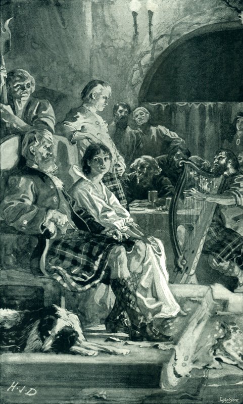 Kohtaus Hall of a Highland Chieftainissa 1600-luvulla tekijältä Herbert James Draper