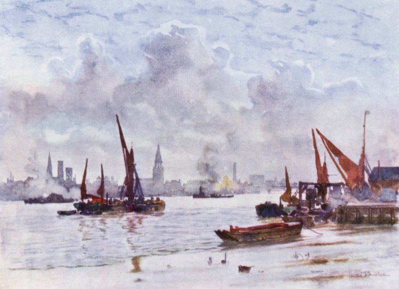 Battersea Reach (väri litho) tekijältä Herbert Menzies (after) Marshall